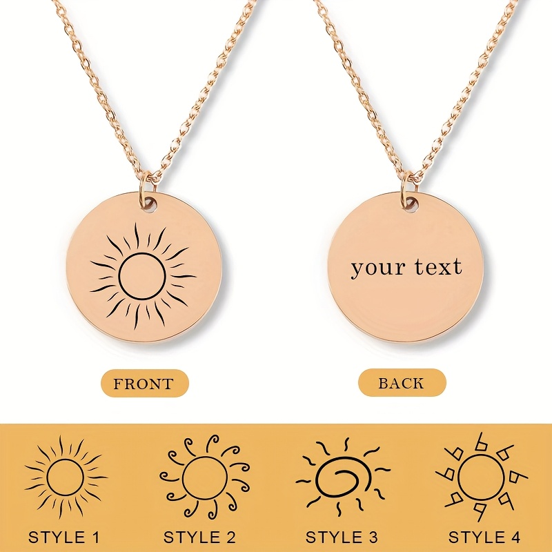Women's Customized Sun Symbol Necklace, Engraved Text Pendant